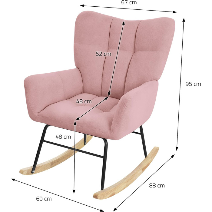 Крісло-гойдалка ML-Design рожевого кольору з оббивкою під фліс, дерев'яні полози, для вітальні, спальні, балкона