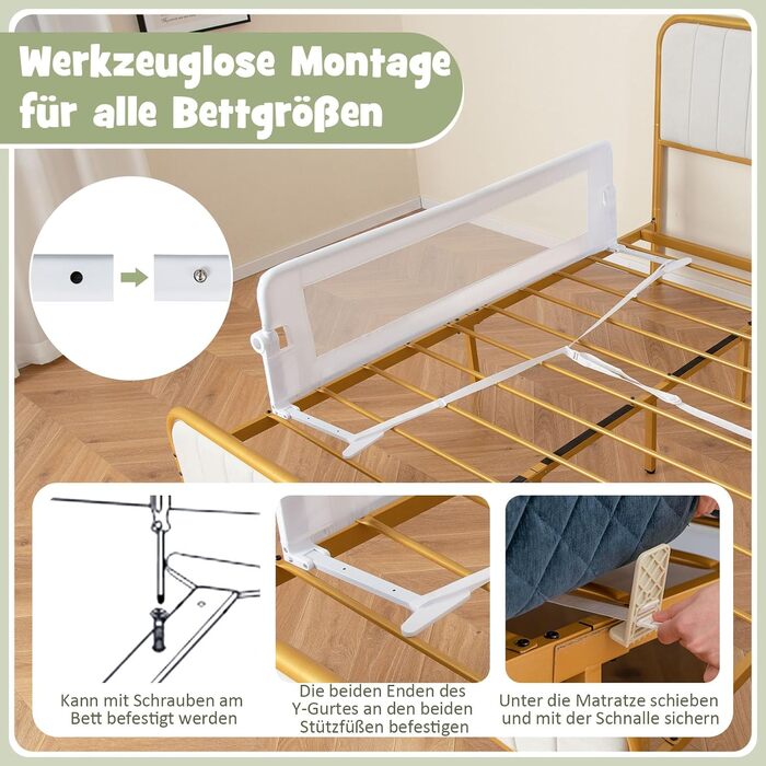 Захисний бортик для ліжка дитячого DREAMADE 150 см, білий - запобігає випаданню, PP та Oxford