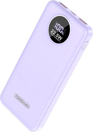 Порти, LED, для iOS/Android, фіолетовий, 10000mAh, 22.5W PD QC 3.0, USB-C, 3