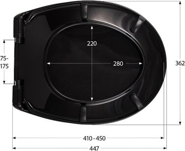 Чорна кришка для унітазу стійка Davoli, сидіння для унітазу з механізмом плавного закриття, зроблено в ЄС, виготовлено з 100 переробленого пластику, функція зльоту, верхнє кріплення, чорний перероблений матеріал, 407700