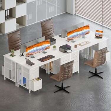 Комп'ютерний стіл Coleshome з 6 шухлядами, 160x52 см, білий для дому та офісу