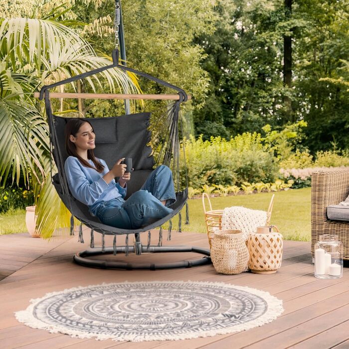Підвісне крісло-гойдалка з подушкою 100x130x75 см, до 150 кг, для саду та дому, графітовий колір