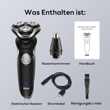 Електрична чоловіча бритва Qhot 2024, волога/суха, з висувним тримером і тримером для волосся в носі