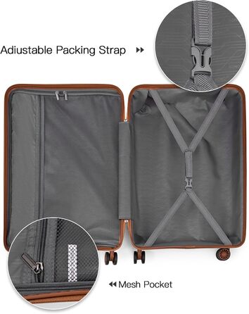 Валіза-тележка KONO, середнього розміру, легка, з жорстким корпусом та TSA замком, 4 колеса (кремовий, L)