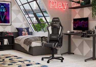 Ігрове крісло DXRacer Prince P08, штучна шкіра, чорно-сірий, до 185 см