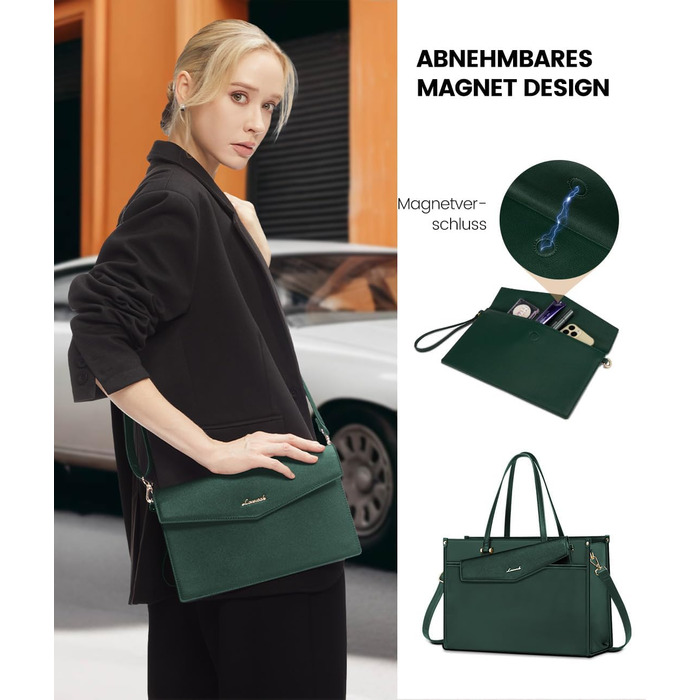 Сумка для ноутбука LOVEVOOK для жінок, 15.6 дюймів, шкіряна, водонепроникна, сумка-шоппер, ділова, для навчання, чорна, бежева, коричнева, темно-зелена