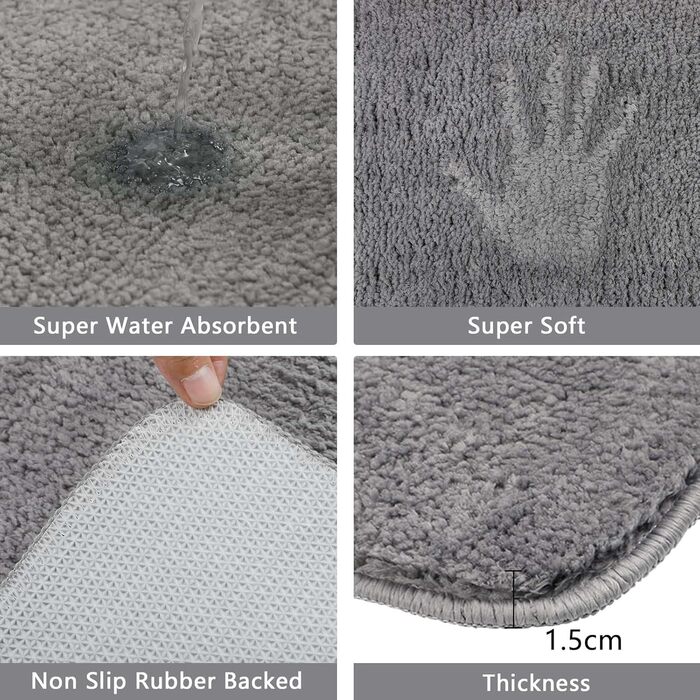 Комплект килимків для ванної кімнати Famibay: неслизькі, м'які, швидковисихаючі, сірого кольору. 3 шт. (40x60 + 45x120 + 60x60 см)