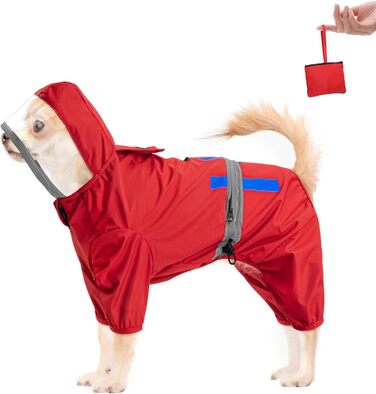 Макінтош для собак SlowTon, водонепроникний і світловідбиваючий, для собак, з капюшоном і кишенею, для прогулянок (L, червоний)