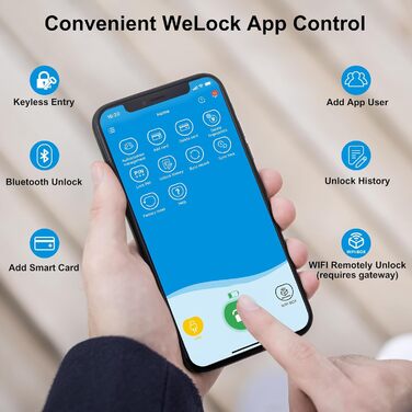 Дверний замок WELOCK Touch61 зі скануванням відбитків пальців, електронний, RFID, Bluetooth, знімні ручки, двері 30-70 мм