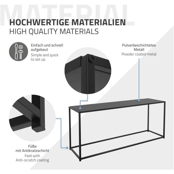 Журнальний столик ML-Design 110x39,5x59 см Чорний Прямокутна форма, Металевий каркас, Промисловий дизайн, Вхідний стіл, Журнальний стіл Стіл для вітальні Консольний стіл Диванний стіл Стіл для передпокою Декоративний стіл (115 x 32 x 50,5 см)