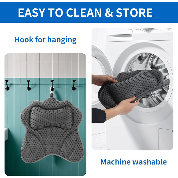 Подушка для ванни 4D сітка з присосками, підтримка шиї, плечей, голови та спини, сіра