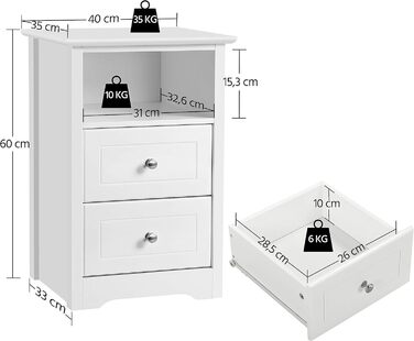 Набір Yaheetech з 2 тумбочок з 2 ящиками і відсіком для зберігання, 40x35x60 см, білий