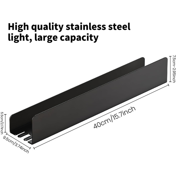 Поличка для душу REKITA без свердління, органайзер для ванної кімнати 40 см, поличка з нержавіючої сталі з 4 знімними гачками, тримач для шампуню для душу, навісна поличка, чорний колір