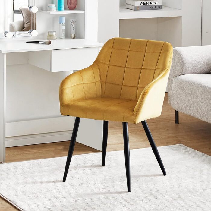 CLIPOP Комплект стільців для їдальні (6 шт.) з підлокітниками, м'яке сидіння з штучної шкіри, для кухні, вітальні, їдальні, колір: Тюльпан Золотий