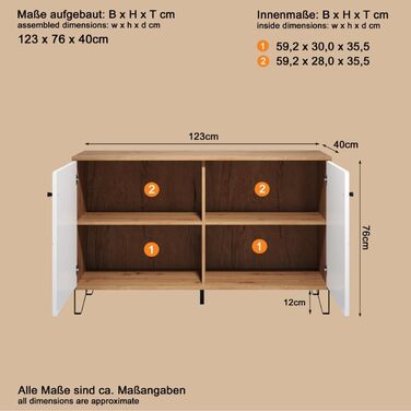 Тумба Trendteam Smart Living Touch Artisan Eiche/Weiß з 2 дверцятами та 4 відділеннями (123 x 76 x 40 см) - житловий шафчик з металевими ніжками