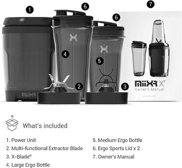 Блендер стаціонарний PROMiXX MiiXR X7 - з протеїновим міксером Performance Nutrition X-Blade - Висока ефективність 700 Вт - набір із 7 предметів - чорний