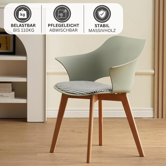 Набір з 4 стільців Albatros для їдальні Aalborg, білий - масивна букова ніжка, скандинавський ретро-дизайн, зручний стільчик-чаша. Елегантний кухонний стілець, стілець для їдальні до столу білий (зелений)