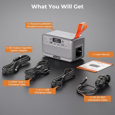 Портативна електростанція 89.6Wh LiFePO4 з акумулятором 100W (200W пік) та DC/USB/LED виходами, 12V прикурювачем для кемпінгу, подорожей та активного відпочинку