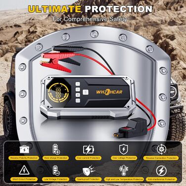 Портативний пусковий пристрій Starthilfe Powerbank 6000A з компресором, ліхтарем Lumen та LCD-дисплеєм. Чорний