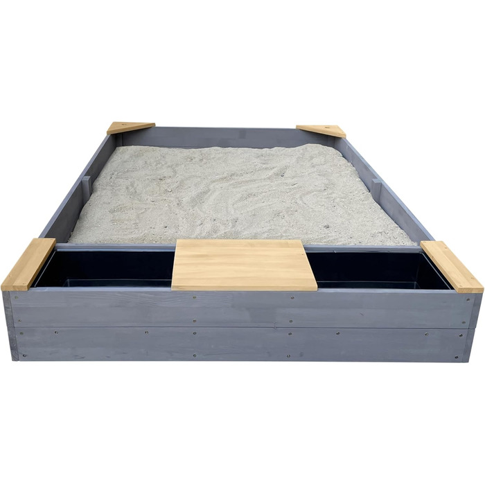 Дерев'яний пісочниця AXI Kelly з лавкою, сидіннями та контейнерами для води | Пісочниця для дітей сірого та коричневого кольору | 180 x 115 см