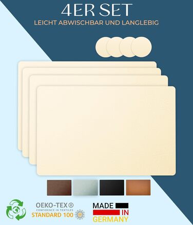 Набори серветок на стіл, 4 шт. – екологічні, стабільні та неслизькі – з високоякісної переробленої шкіри, Made in Germany (Бежевий)