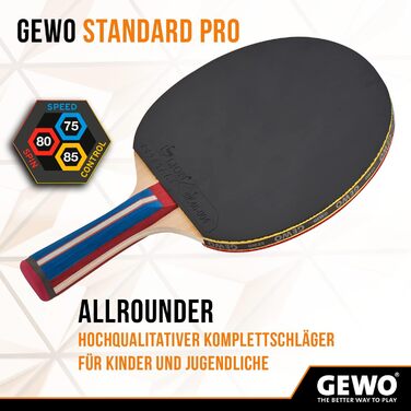Ракетка для настільного тенісу GEWO Standard PRO - ракетка для початківців - гума Lion ITTF, високий контроль і швидкість, увігнута ручка, гума 1,8 мм