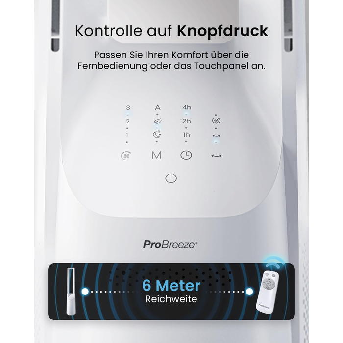 Вентилятор Pro Breeze OmniAir з очищувачем повітря, 105 см, осциляція 75°, пульт ДУ, HEPA 13, LED дисплей, 10 швидкостей, тихий, 5 режимів, Smart App