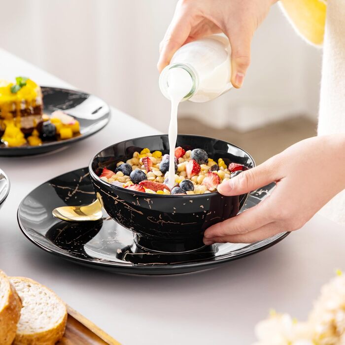 LOVECASA Tafelservice: Сервіз Daphne, SWEET, 24 предмети, чорний, з золотим декором