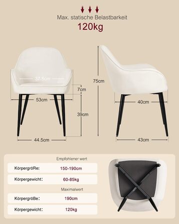 Крісло Eluchang для їдальні та кухні, з підлокітниками, оксамитове, на 4 шт., кремове