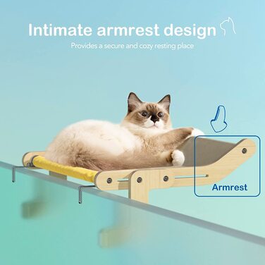 Підвісне ліжко для кішок MEWOOFUN, гамак для кішок, сидіння біля вікна для кішок, шезлонг, підвісне ліжко для кішок, компактний дизайн до 18 кг (жовтий / сірий)