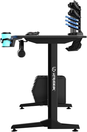 Ігровий стіл ULTRADESK FRAG V3 140x60 см, чорний, сталевий каркас, для 2 моніторів, аксесуари в комплекті