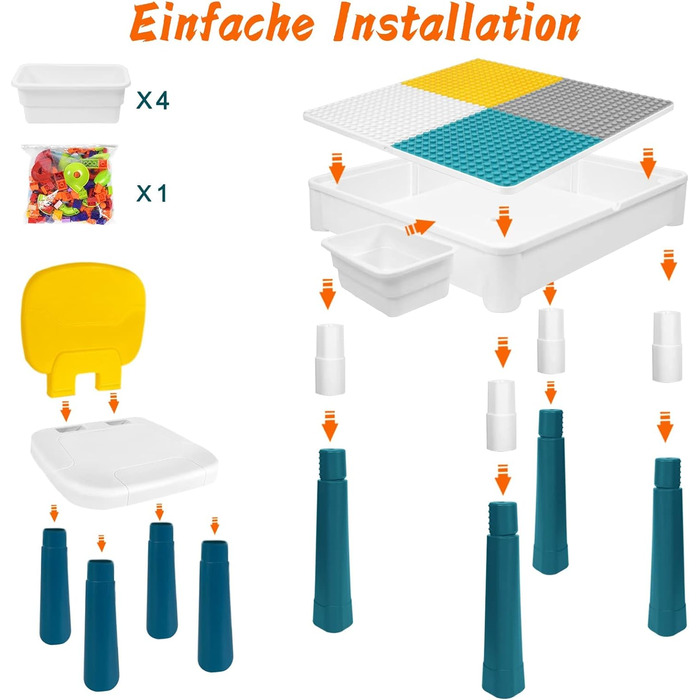 Набір дитячих столів 6-в-1 зі стільцями, будівельним блоком та ігровим столом, регульований по висоті, з місцем для зберігання