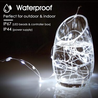 Ланцюжок прикрас з LED-лампочками на батарейках, 100 LED, 10 метрів, 8 режимів, пульт дистанційного керування, таймер, теплий білий, диммування, вологостійкий, для прикрашання на Різдво