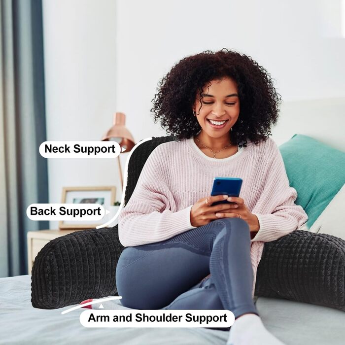 Крісло-мішок Holawakaka для дорослих з підлокітниками та спинкою, чорний, великий - для читання, відпочинку та роботи за ноутбуком