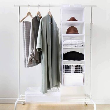 Підвісна шафа-органайзер YINGGG складна підвісна полиця для зберігання речей шафа для одягу з 6 відділеннями для текстилю підвісна тканинна шафа для одягу з светра, 20 см (білий, 20 см)