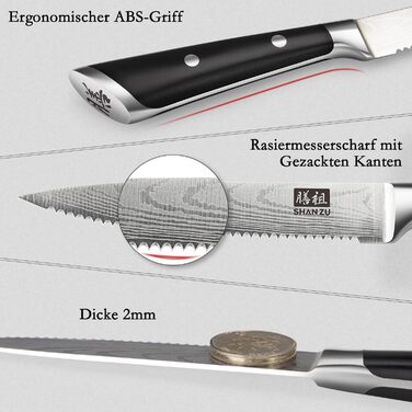 Набір кухонних ножів SHAN ZU з бруском, 14 предметів. Професійний німецький кухонний набір ножів з точильним бруском, чорний.