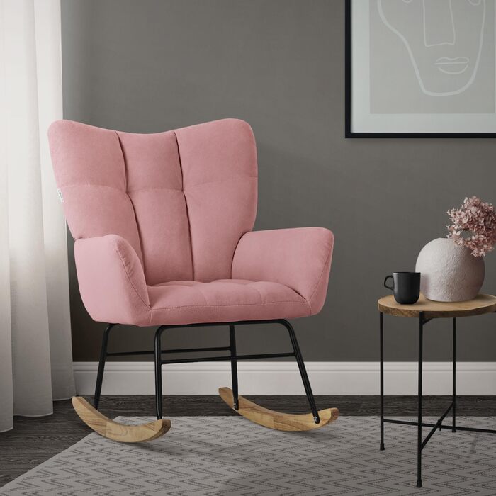 Крісло-гойдалка ML-Design рожевого кольору з оббивкою під фліс, дерев'яні полози, для вітальні, спальні, балкона