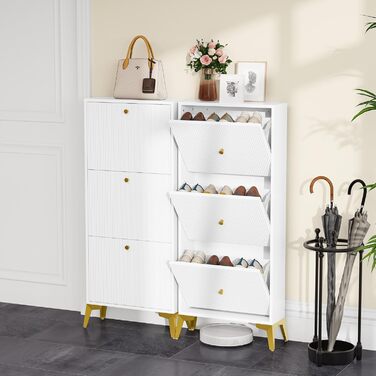 Шафа для взуття YITAHOME з 3 висувними ящиками, біла, вузька, з металевими ніжками, 20x50x118.5 см