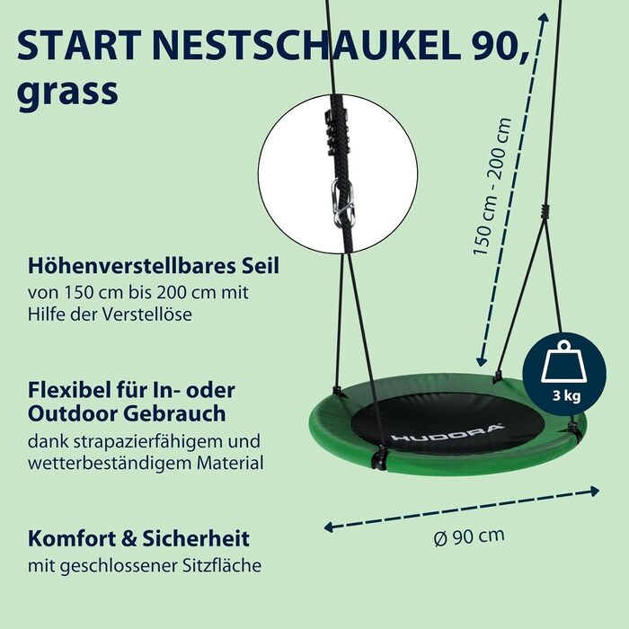 Гніздова гойдалка HUDORA Nestschaukel 90 - пластикова гойдалка для дітей та дорослих, діаметр 90 см, для дому та вулиці