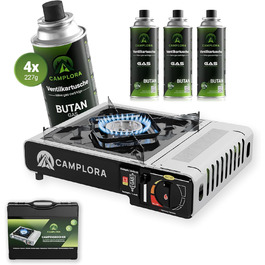 Газовий балонний набір для кемпінгу MFS-1a з кейсом та п'єзозапалювачем - 2.2 кВт, з функцією безпечного відключення, 227г, 4 балончики