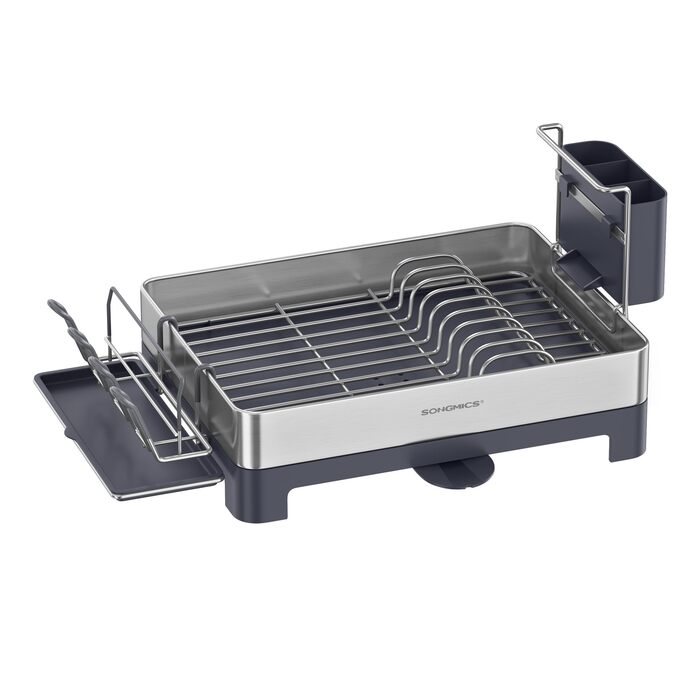 Стійка для сушіння посуду SONGMICS з нержавіючої сталі, з піддоном, для кухні, 31,7 x 57,2 см, срібно-сіра