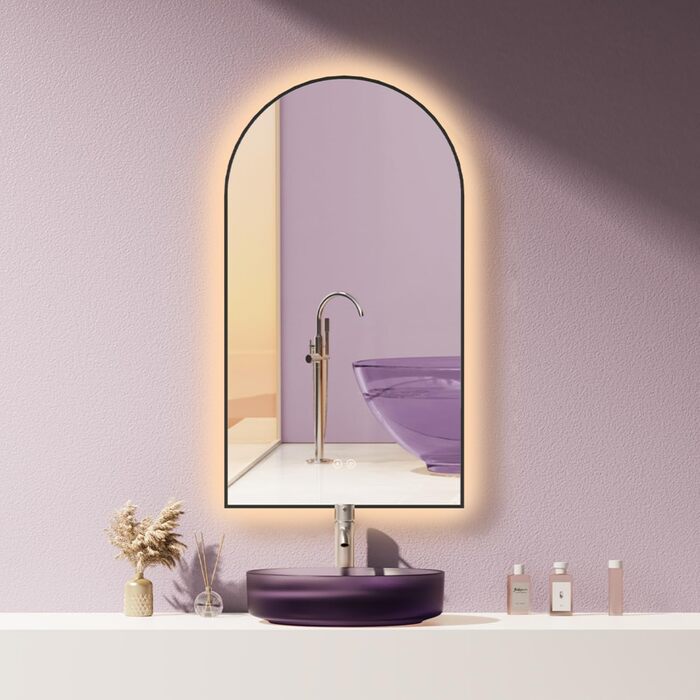 Дзеркало для ванної кімнати LED HOKO Design Turin, овальне, 45x75 см, матовий чорний каркас, сенсорне керування, світлодіодне підсвічування, зміна кольору світла (тепле/холодне/нейтральне), антизапарювання