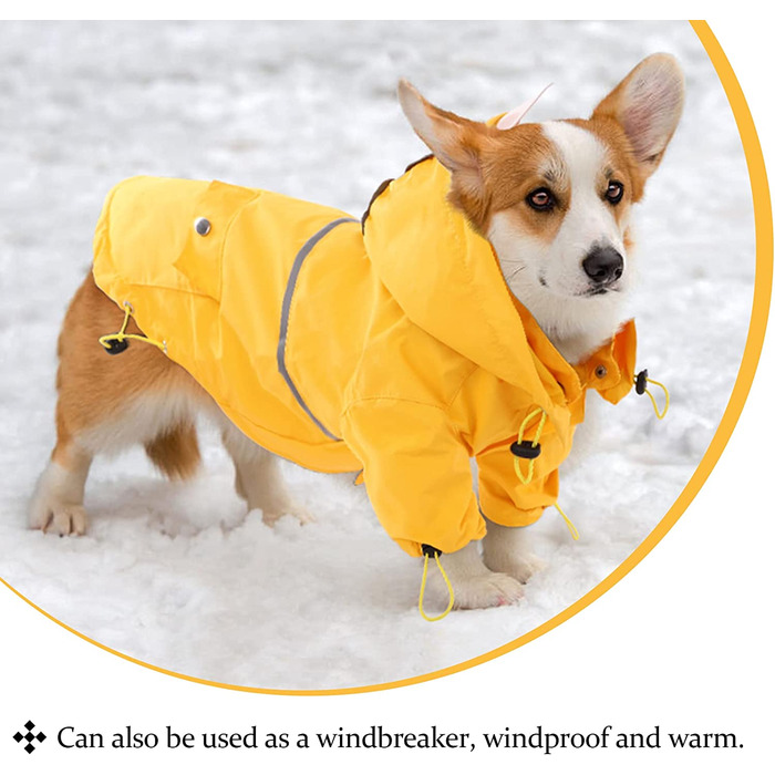 Дощовик для собак водонепроникне пальто для собак зі знімним капюшоном дощовик для собак дощовик для собак дощовик пончо від дощу зі світловідбиваючою смугою для маленьких собак середнього розміру (Жовтий, S) S жовтий