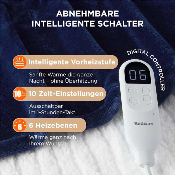 Електрична ковдра BEDSURE з автовимкненням, 130x180 см, сіра. Тепла ковдра з 6 режимами нагріву та таймером 10 годин. Чудовий подарунок для жінок та мами на Різдво.