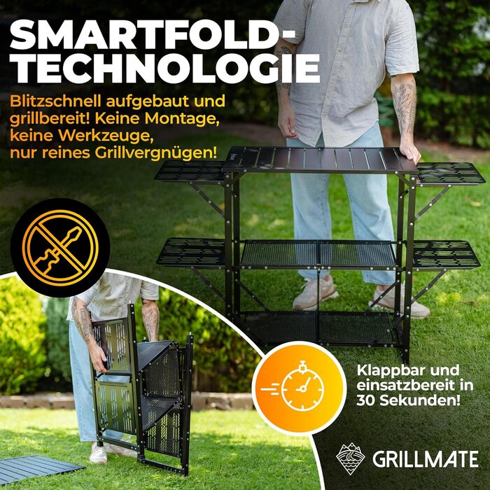 Зручний складаний гриль-стіл Outdoor для відпочинку на природі | Стіл для гриля, балкона, кемпінгу, саду | Складаний гриль-комплект з алюмінію, стійкий до корозії, витримує до 50 кг, з сумкою