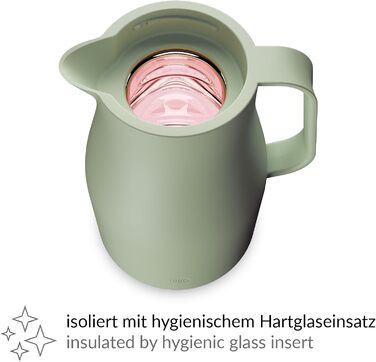 Термос Alfi ECONSCIOUS 1.0л, туманно-зелений, з ізоляцією, з вбудованим скляним вставкою, з біо-пластику, з кришкою-вертушкою, з кнопкою, для зручного наливання однією рукою, ідеальний для кави та чаю, без BPA