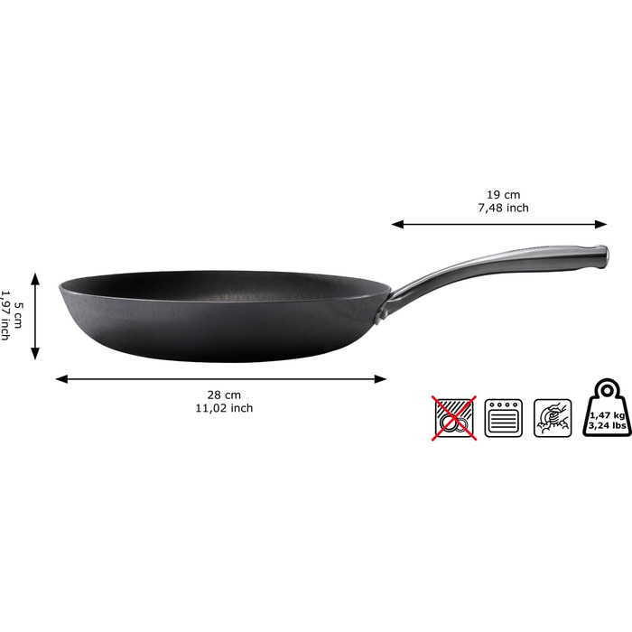 Сковорода SKOTTSBERG з чавуну товщиною 28 см, стійка до подряпин і іржі, високоякісна сковорода, виготовлена на заводі-виробнику для всіх типів плит