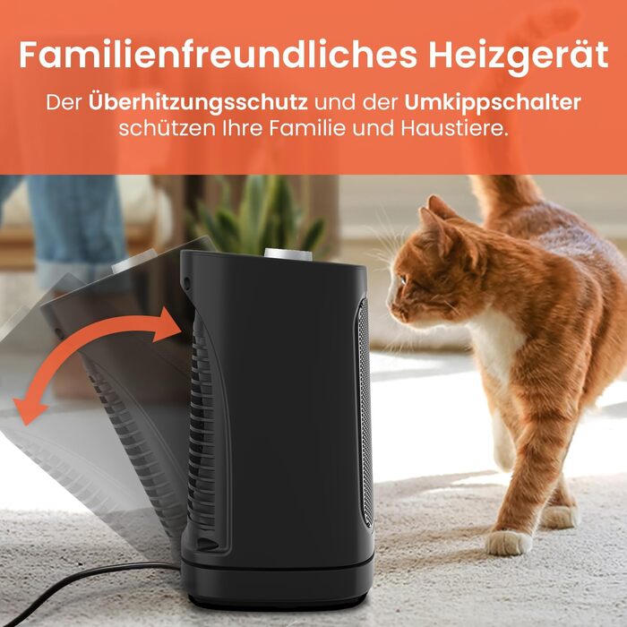 Про Breeze 1800W міні керамічний обігрівач з двома рівнями потужності, автоматичним гойданням та режимом охолодження для ванної, вітальні, офісу, тераси - Чорний