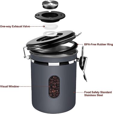 Кавова банка ROCKY & CHAO герметична ємність для кави з нержавіючої сталі ємністю 1,8 л Ємність для зберігання чаю горіхи Какао довше і свіже