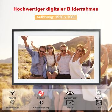 Цифровий фоторамка Frameo 15.6 дюймів: Wi-Fi, FHD IPS сенсорний екран, 32GB, автоматичне обертання, віддалене завантаження фото та відео, кріплення на стіну